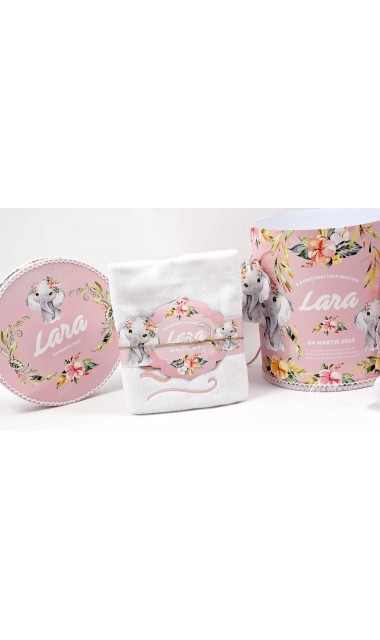 Trusou de botez cu elefantica si flori tropicale Elephant Baby Girl 8